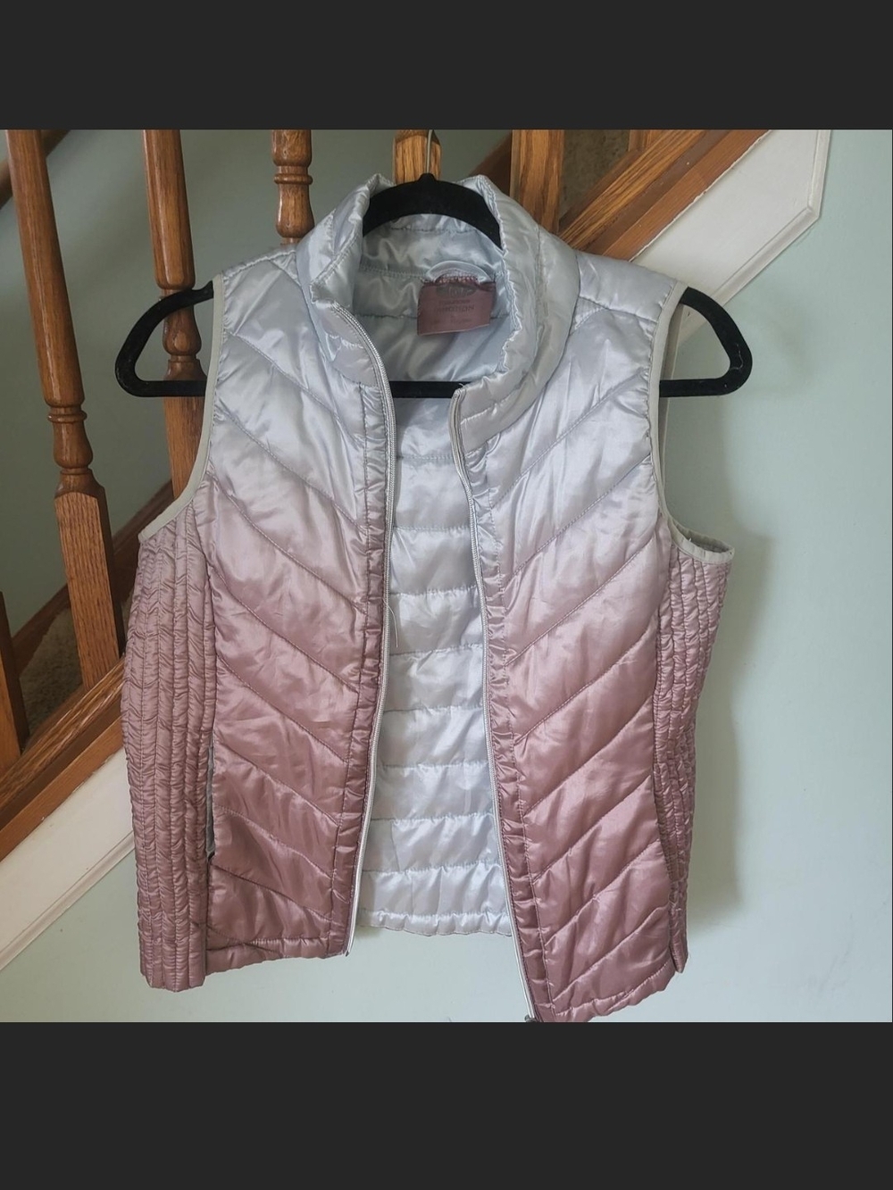 Women's Light Pink Ombre Quilted Puffer Vest with Stand Collar